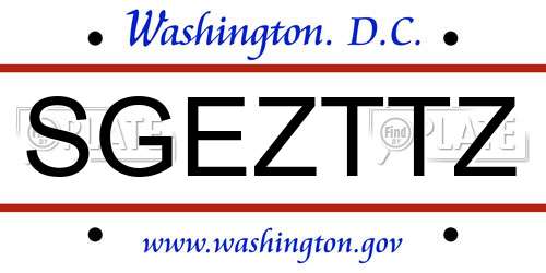SGEZTTZ District Of Columbia License Plate