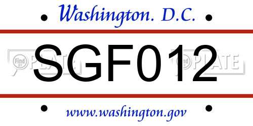 SGF012 District Of Columbia License Plate