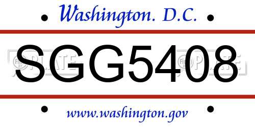 SGG5408 District Of Columbia License Plate