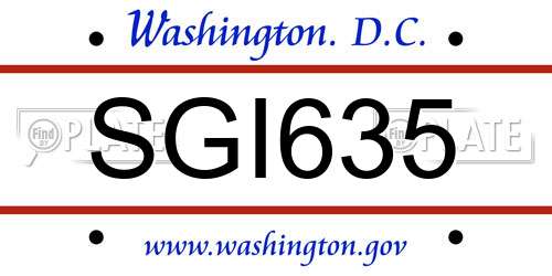 SGI635 District Of Columbia License Plate