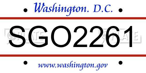 SGO2261 District Of Columbia License Plate