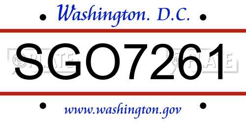 SGO7261 District Of Columbia License Plate