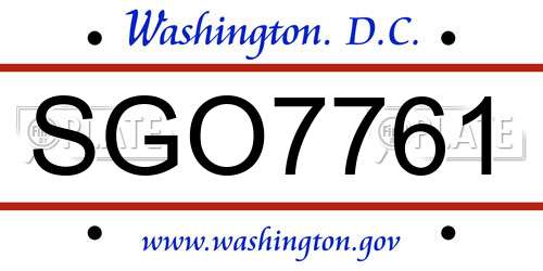 SGO7761 District Of Columbia License Plate
