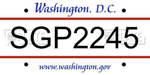 SGP2245 District Of Columbia License Plate