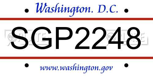 SGP2248 District Of Columbia License Plate