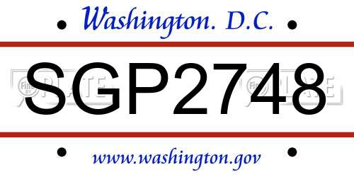 SGP2748 District Of Columbia License Plate