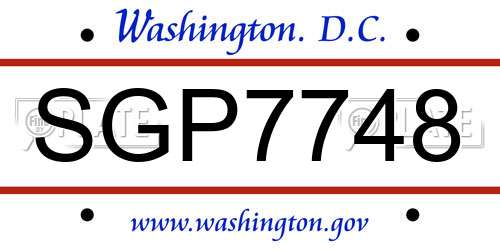SGP7748 District Of Columbia License Plate