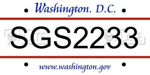 SGS2233 District Of Columbia License Plate