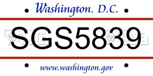 SGS5839 District Of Columbia License Plate