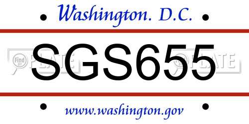 SGS655 District Of Columbia License Plate