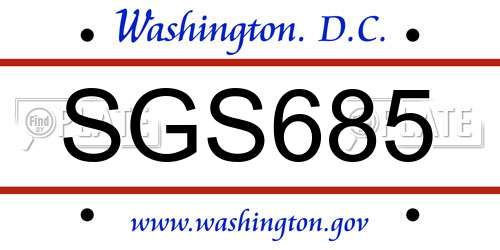 SGS685 District Of Columbia License Plate