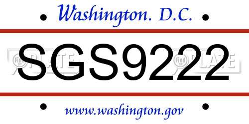 SGS9222 District Of Columbia License Plate