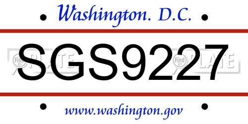SGS9227 District Of Columbia License Plate