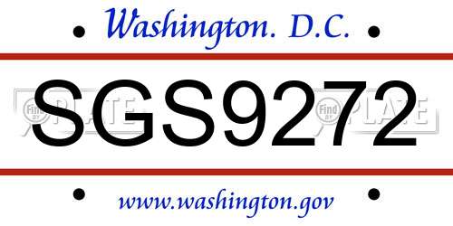 SGS9272 District Of Columbia License Plate