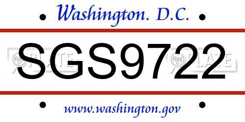 SGS9722 District Of Columbia License Plate
