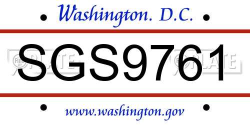 SGS9761 District Of Columbia License Plate