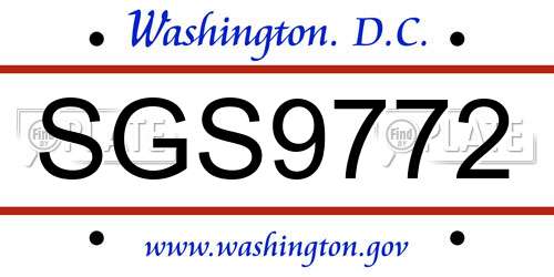 SGS9772 District Of Columbia License Plate