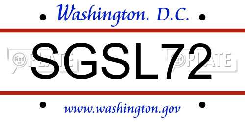 SGSL72 District Of Columbia License Plate