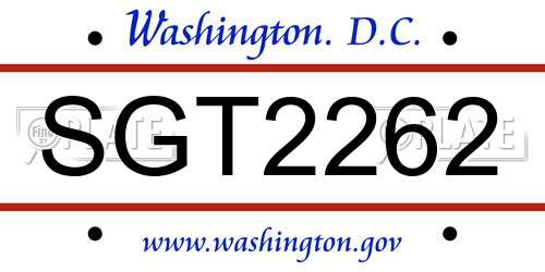 SGT2262 District Of Columbia License Plate