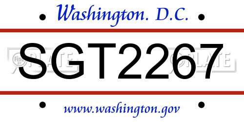 SGT2267 District Of Columbia License Plate