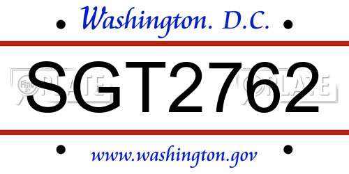 SGT2762 District Of Columbia License Plate