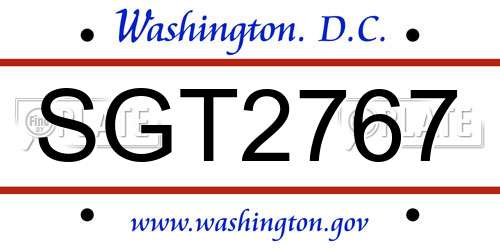 SGT2767 District Of Columbia License Plate
