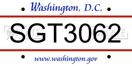 SGT3062 District Of Columbia License Plate