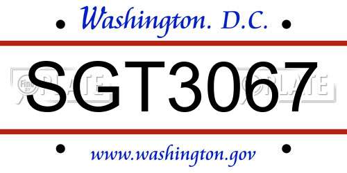 SGT3067 District Of Columbia License Plate