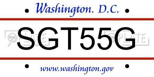 SGT55G District Of Columbia License Plate