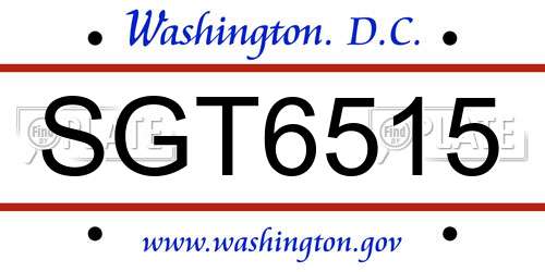 SGT6515 District Of Columbia License Plate