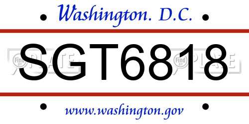 SGT6818 District Of Columbia License Plate