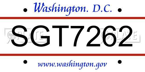 SGT7262 District Of Columbia License Plate