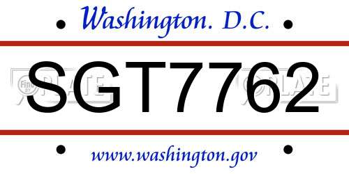SGT7762 District Of Columbia License Plate