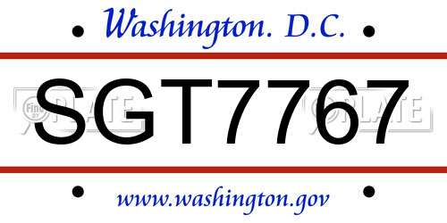 SGT7767 District Of Columbia License Plate