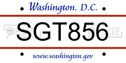 SGT856 District Of Columbia License Plate