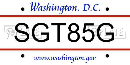 SGT85G District Of Columbia License Plate