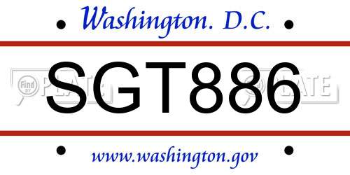 SGT886 District Of Columbia License Plate