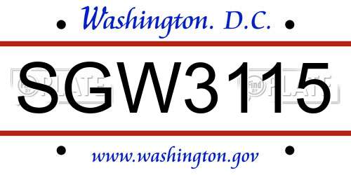 SGW3115 District Of Columbia License Plate