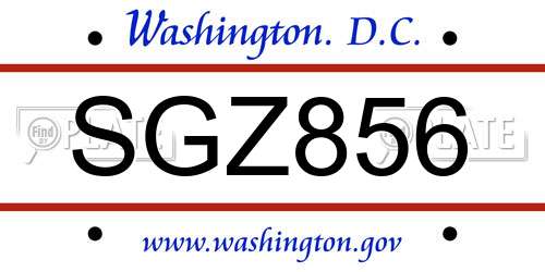 SGZ856 District Of Columbia License Plate