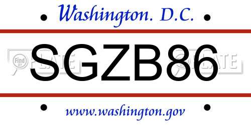 SGZB86 District Of Columbia License Plate