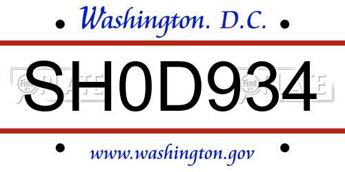 SH0D934 District Of Columbia License Plate