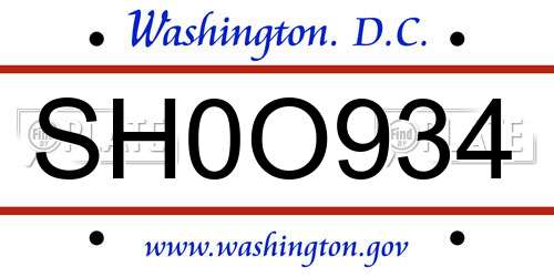 SH0O934 District Of Columbia License Plate