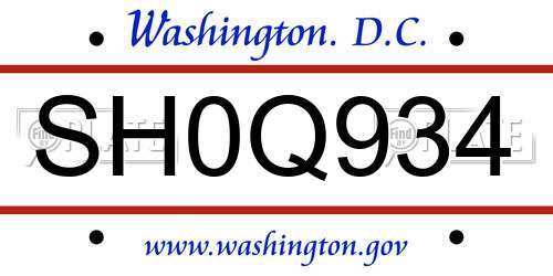 SH0Q934 District Of Columbia License Plate