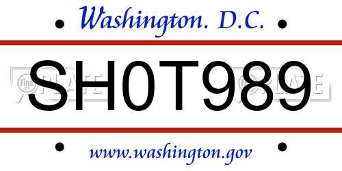 SH0T989 District Of Columbia License Plate