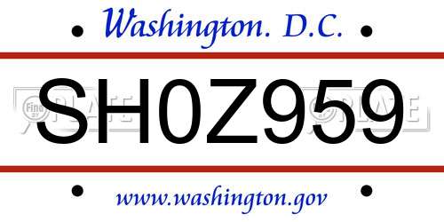 SH0Z959 District Of Columbia License Plate