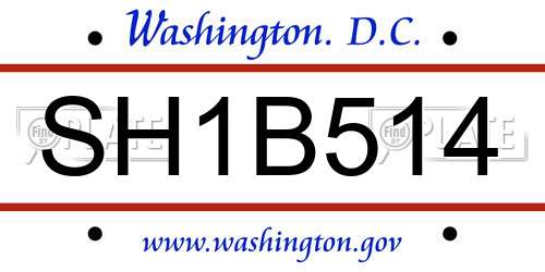 SH1B514 District Of Columbia License Plate