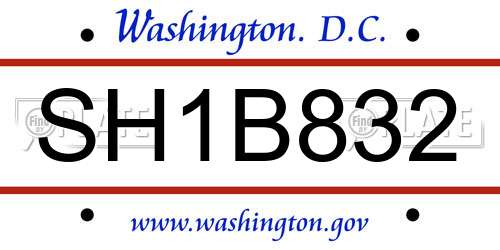 SH1B832 District Of Columbia License Plate