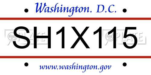 SH1X115 District Of Columbia License Plate