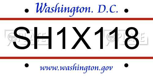 SH1X118 District Of Columbia License Plate