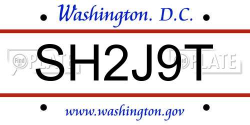 SH2J9T District Of Columbia License Plate